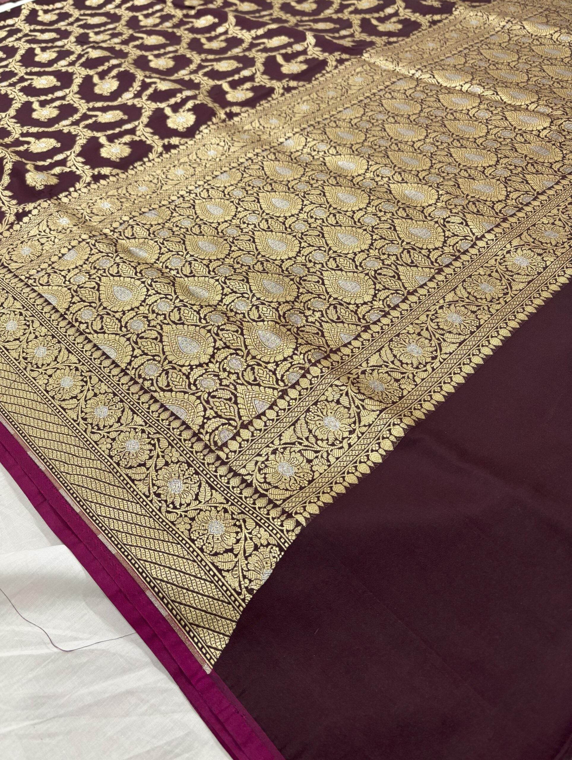 Brown With Golden Zari Jaal Silk Banarasi Saree - Zohra Silk
