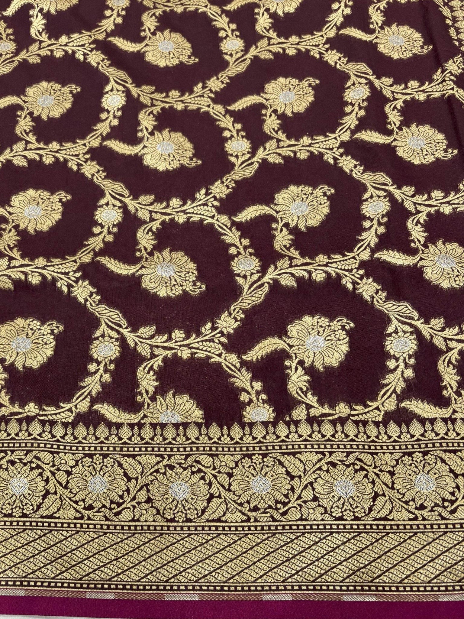 Brown With Golden Zari Jaal Silk Banarasi Saree - Zohra Silk