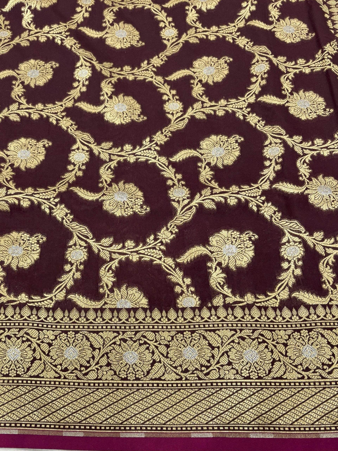 Brown With Golden Zari Jaal Silk Banarasi Saree - Zohra Silk