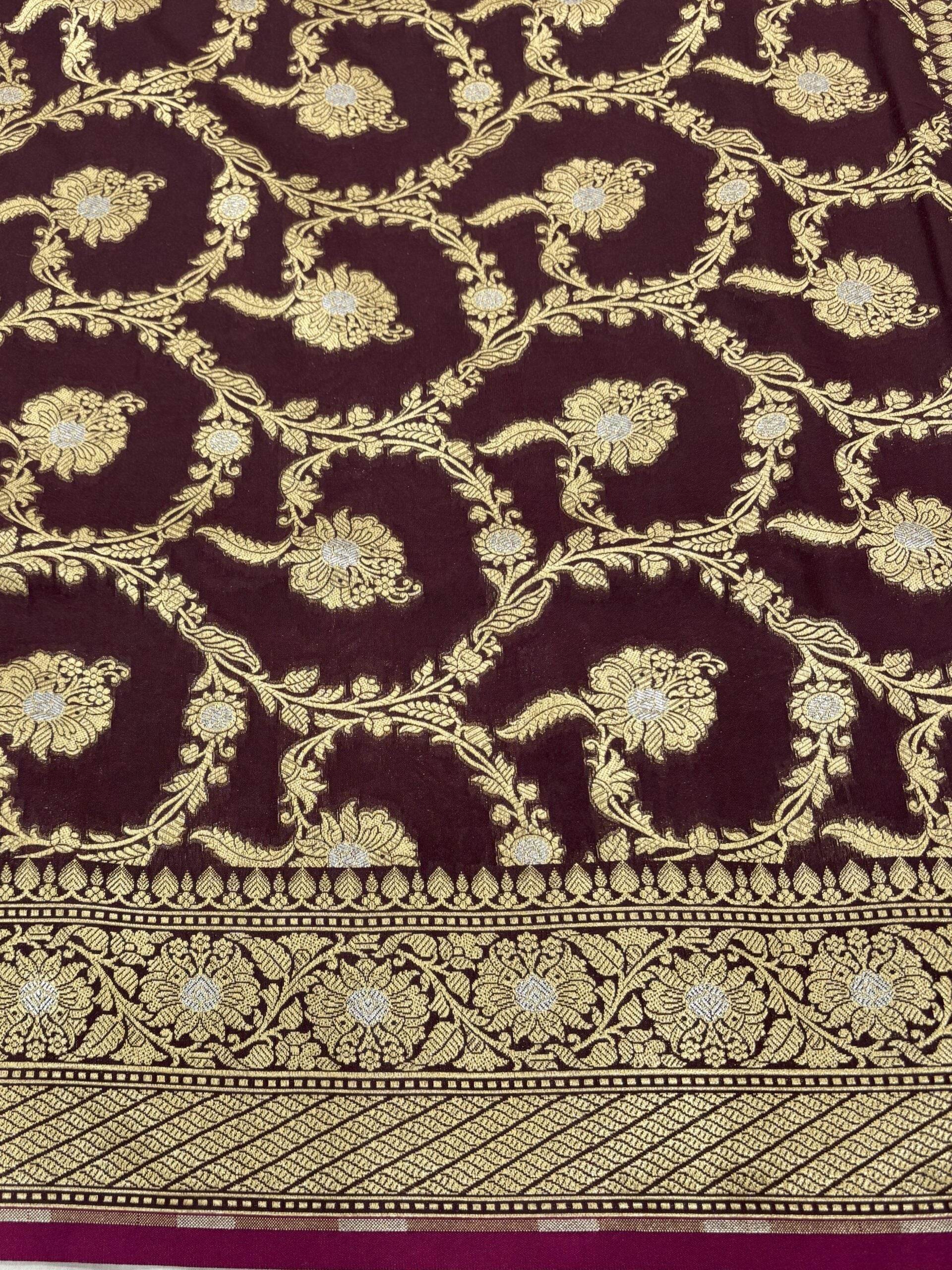 Brown With Golden Zari Jaal Silk Banarasi Saree - Zohra Silk