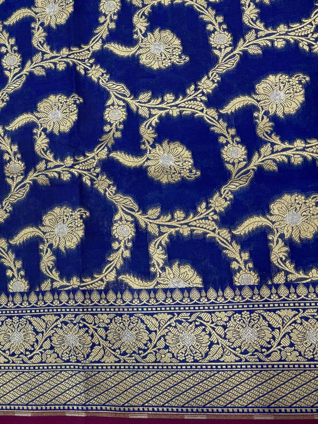 Royal Blue With Golden Zari Jaal Silk Banarasi Saree - Zohra Silk
