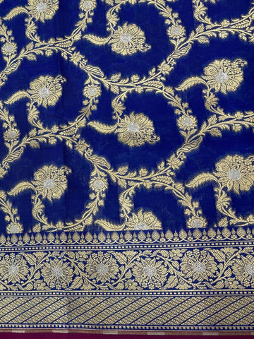 Royal Blue With Golden Zari Jaal Silk Banarasi Saree - Zohra Silk