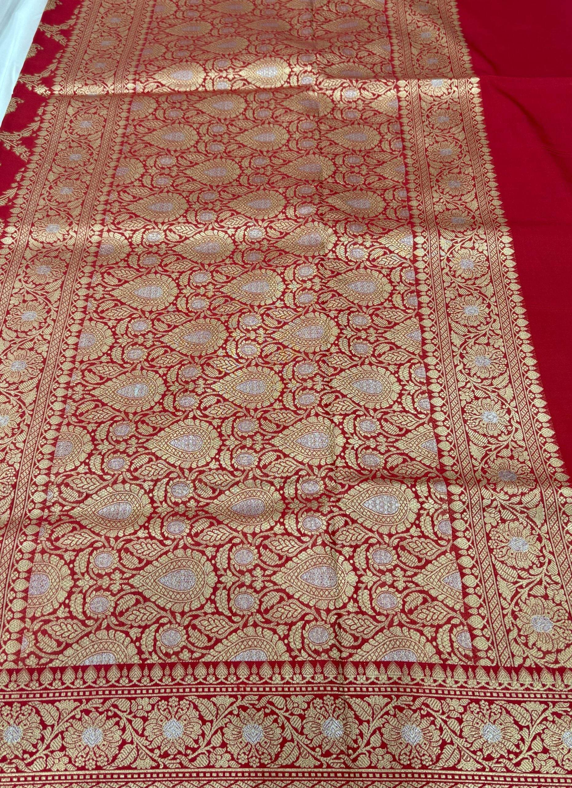 Red With Golden Zari Jaal Silk Banarasi Saree - Zohra Silk