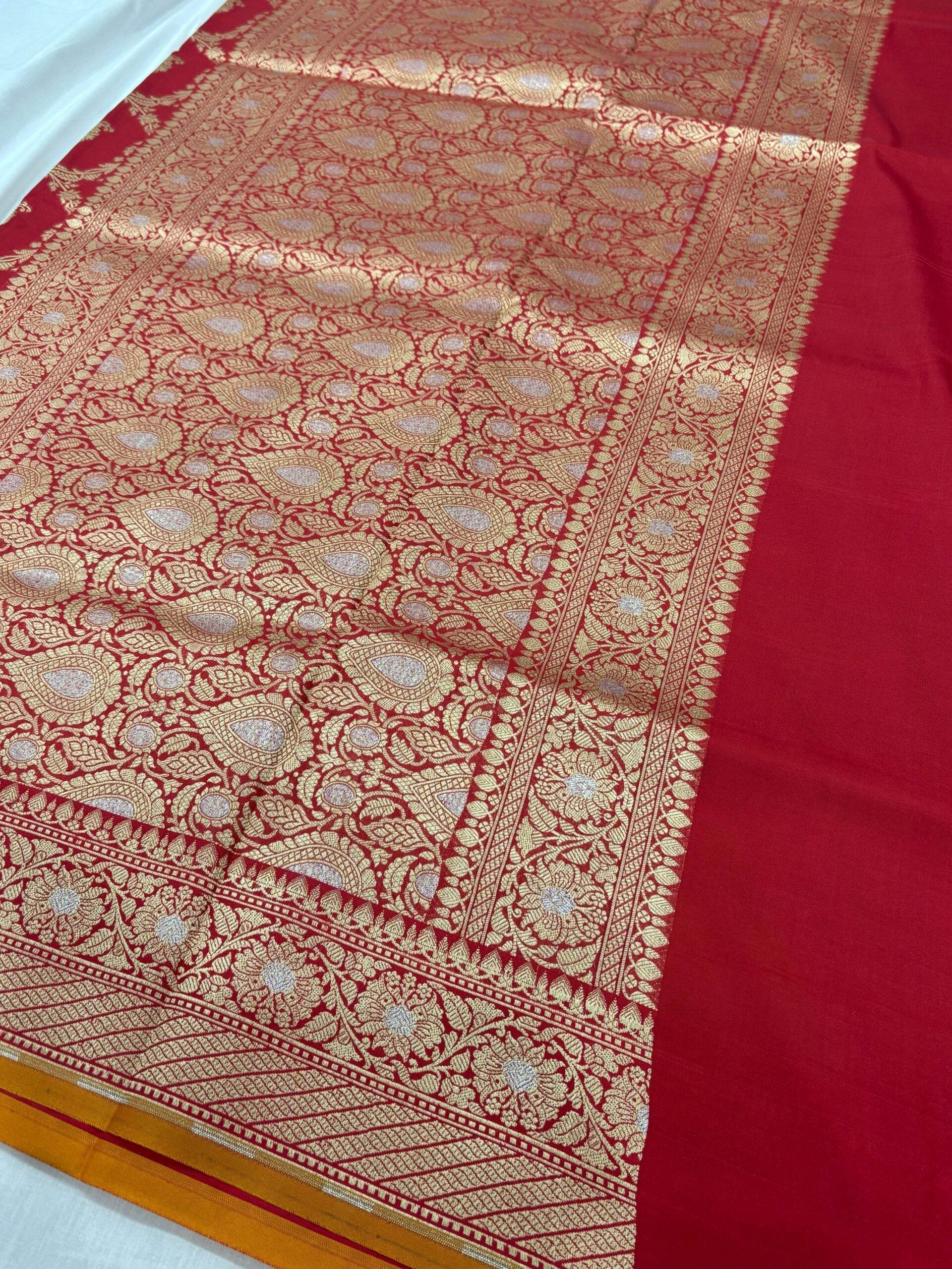 Red With Golden Zari Jaal Silk Banarasi Saree - Zohra Silk