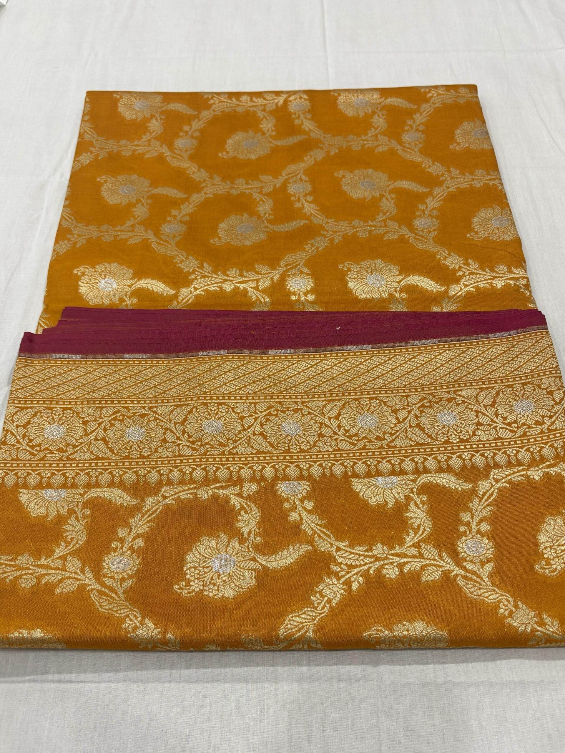 Golden Brown With Golden Zari Jaal Silk Banarasi Saree - Zohra Silk