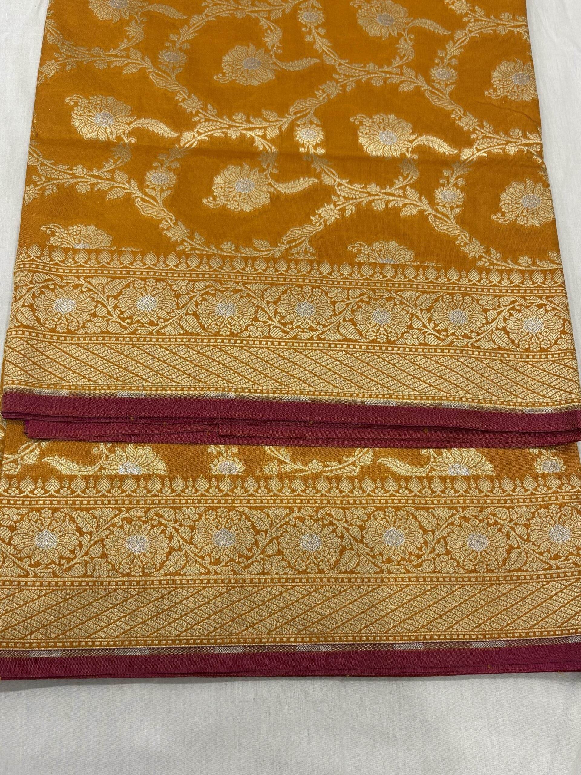 Golden Brown With Golden Zari Jaal Silk Banarasi Saree - Zohra Silk