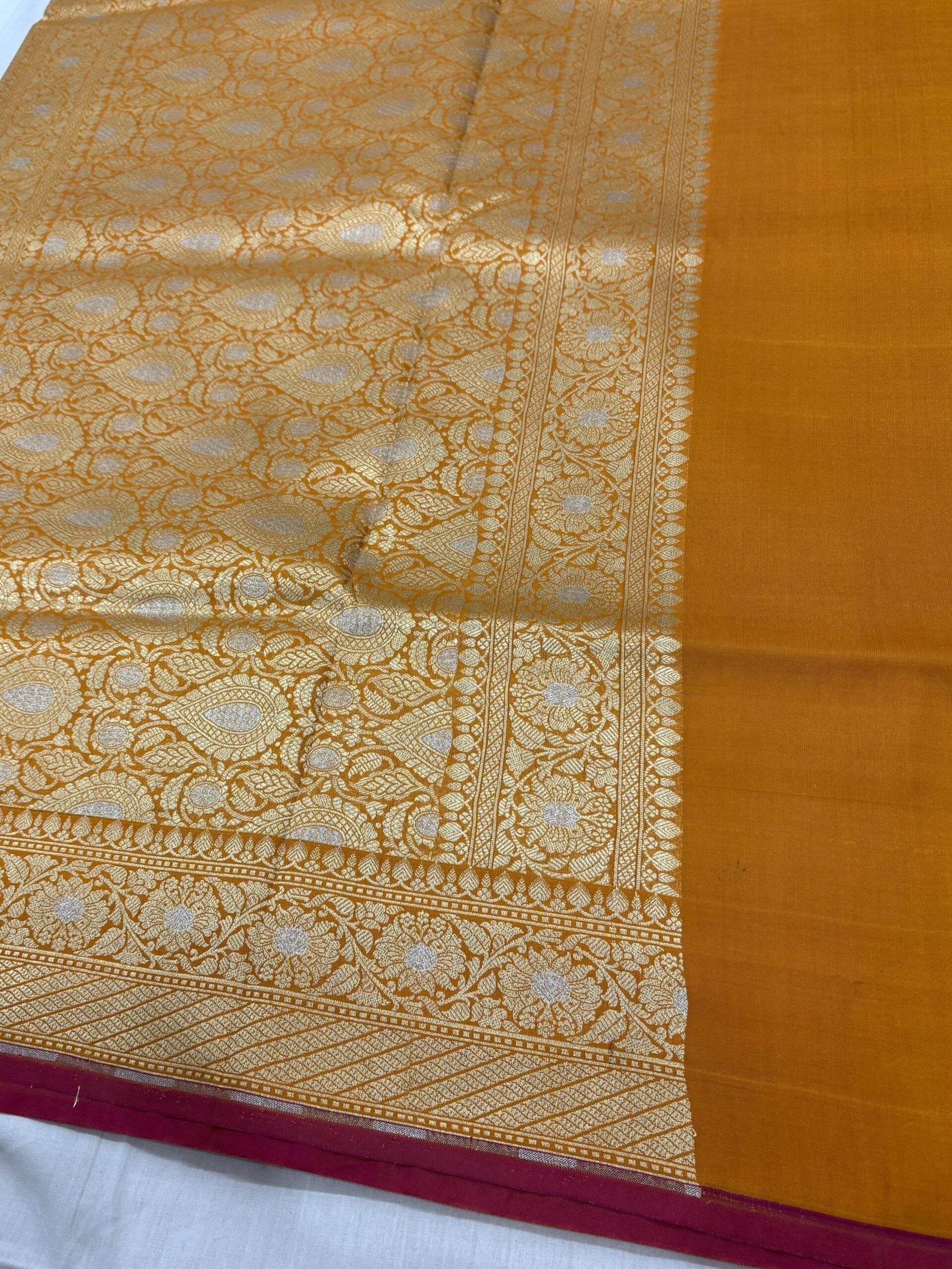 Golden Brown With Golden Zari Jaal Silk Banarasi Saree - Zohra Silk
