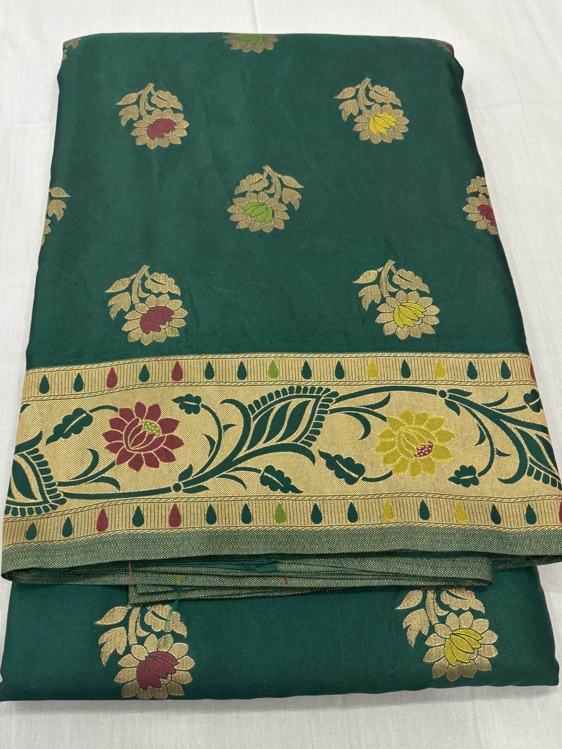 Green Golden Zari Mashru Silk Banarasi Saree - Zohra Silk