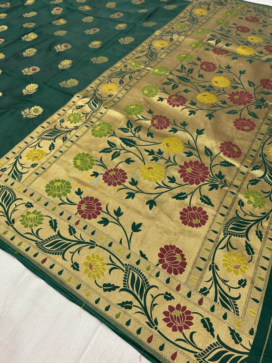 Green Golden Zari Mashru Silk Banarasi Saree - Zohra Silk