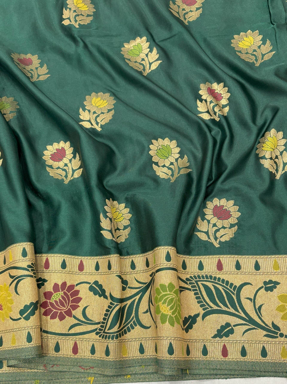 Green Golden Zari Mashru Silk Banarasi Saree - Zohra Silk