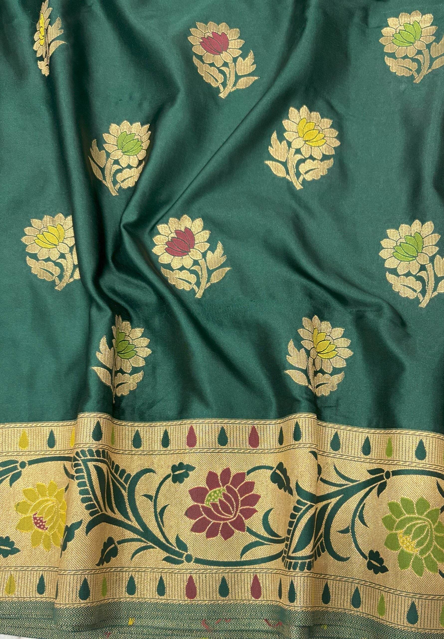 Green Golden Zari Mashru Silk Banarasi Saree - Zohra Silk