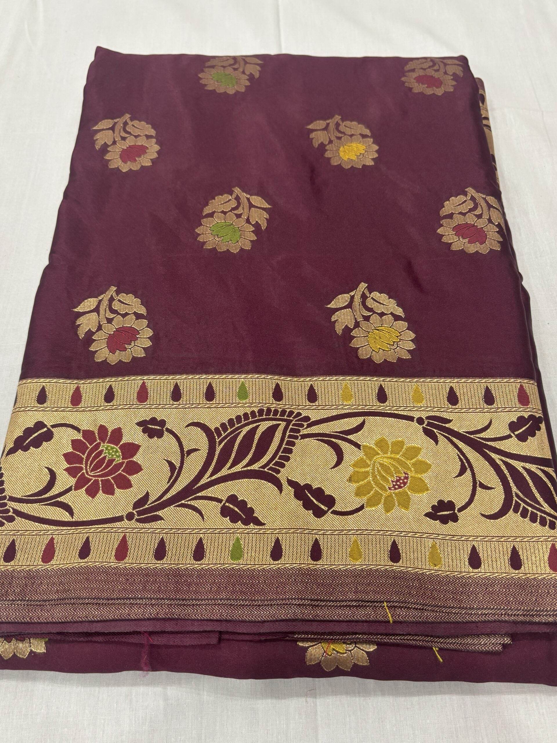 Brown Golden Zari Mashru Silk Banarasi Saree - Zohra Silk