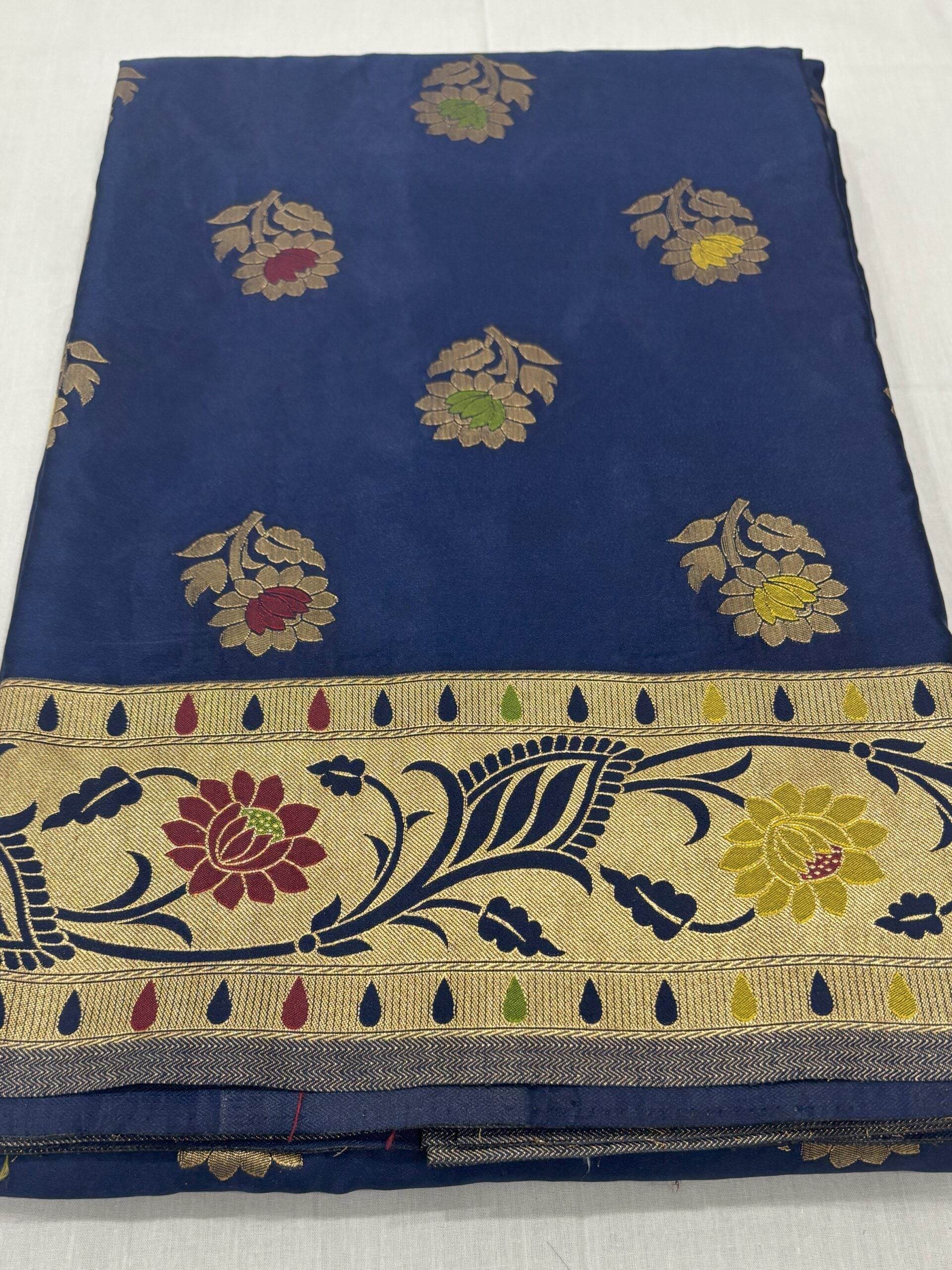 Royal Blue Golden Zari Mashru Silk Banarasi Saree - Zohra Silk
