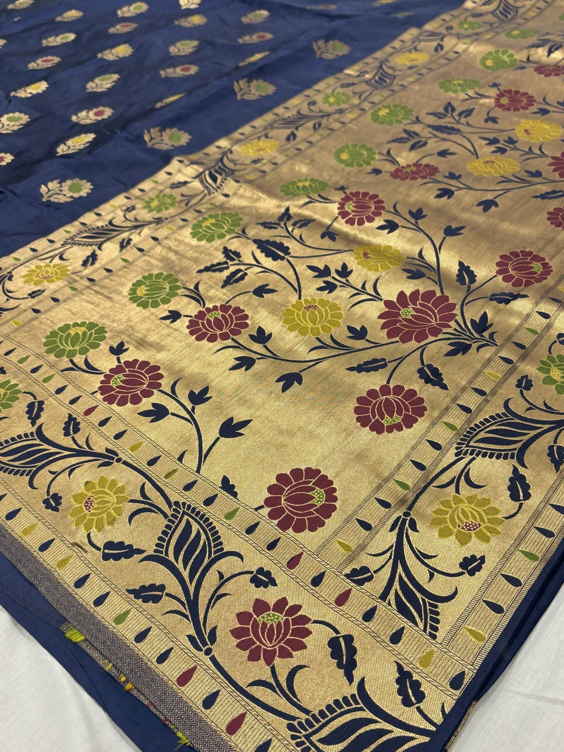 Royal Blue Golden Zari Mashru Silk Banarasi Saree - Zohra Silk