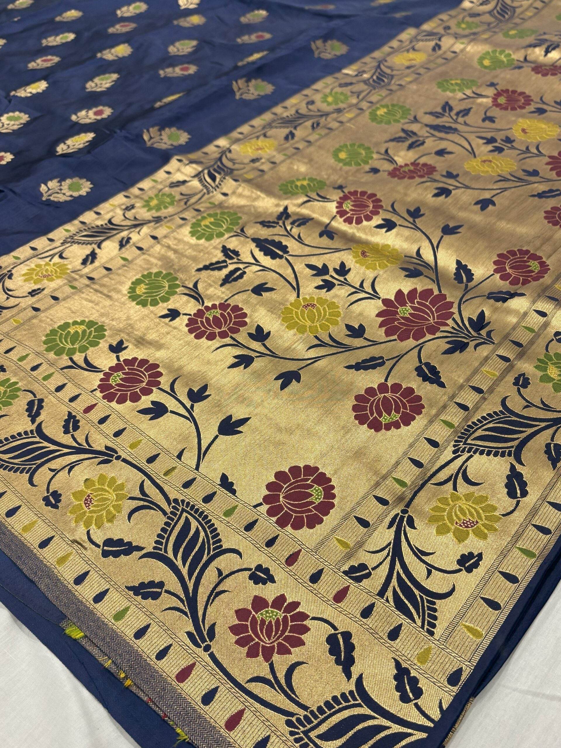 Royal Blue Golden Zari Mashru Silk Banarasi Saree - Zohra Silk