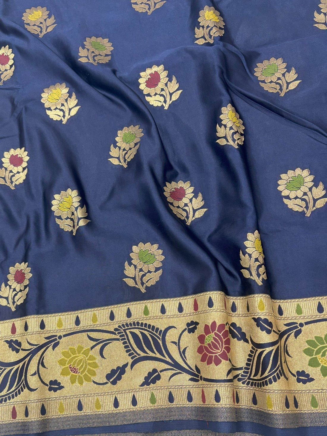 Royal Blue Golden Zari Mashru Silk Banarasi Saree - Zohra Silk