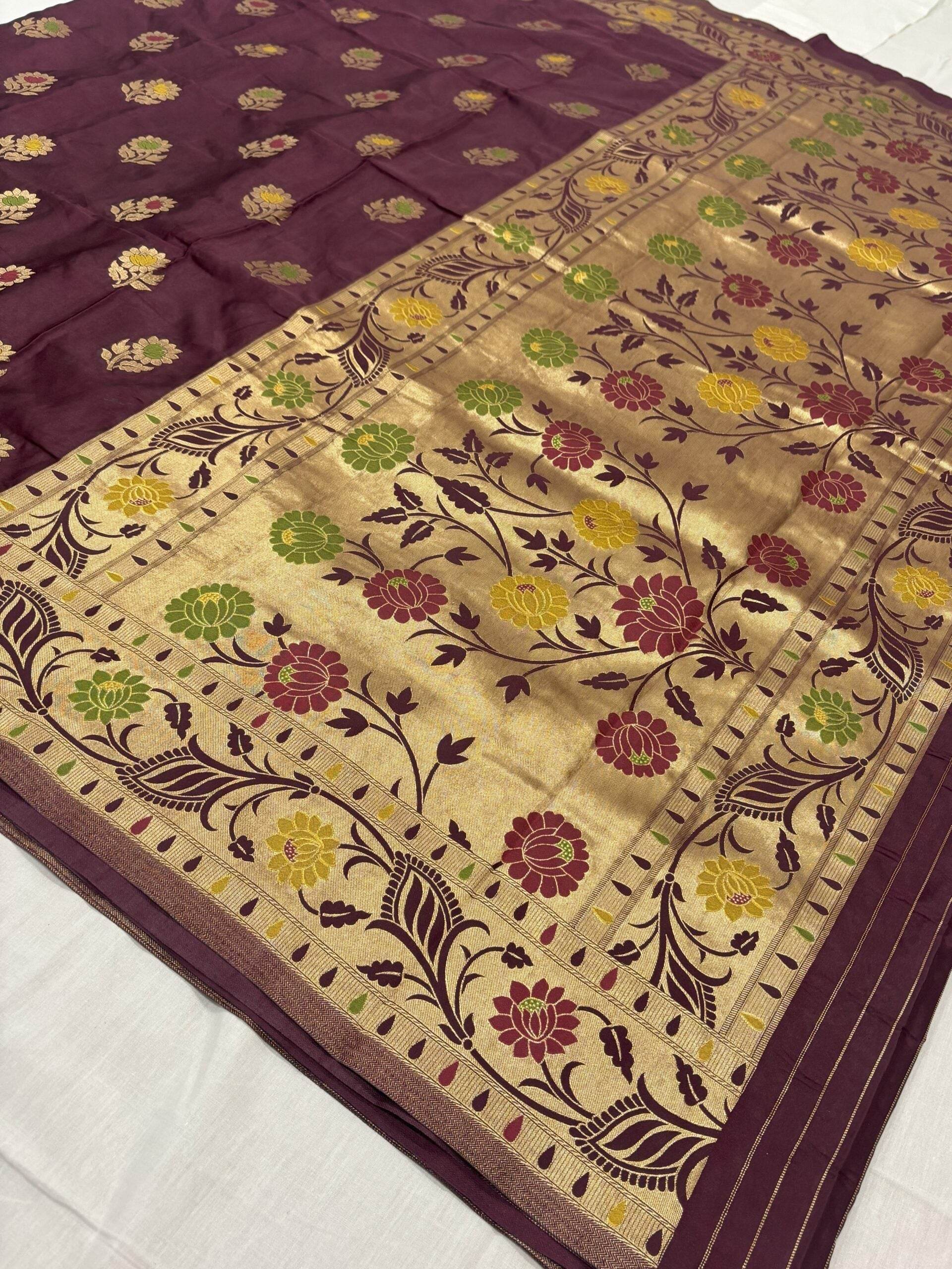 Brown Golden Zari Mashru Silk Banarasi Saree - Zohra Silk