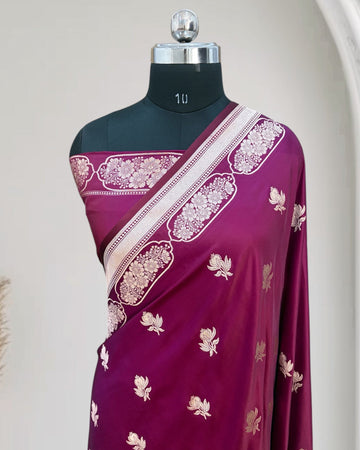 Magenta Dual-Tone Satin Silk Banarasi Saree – Buti Design