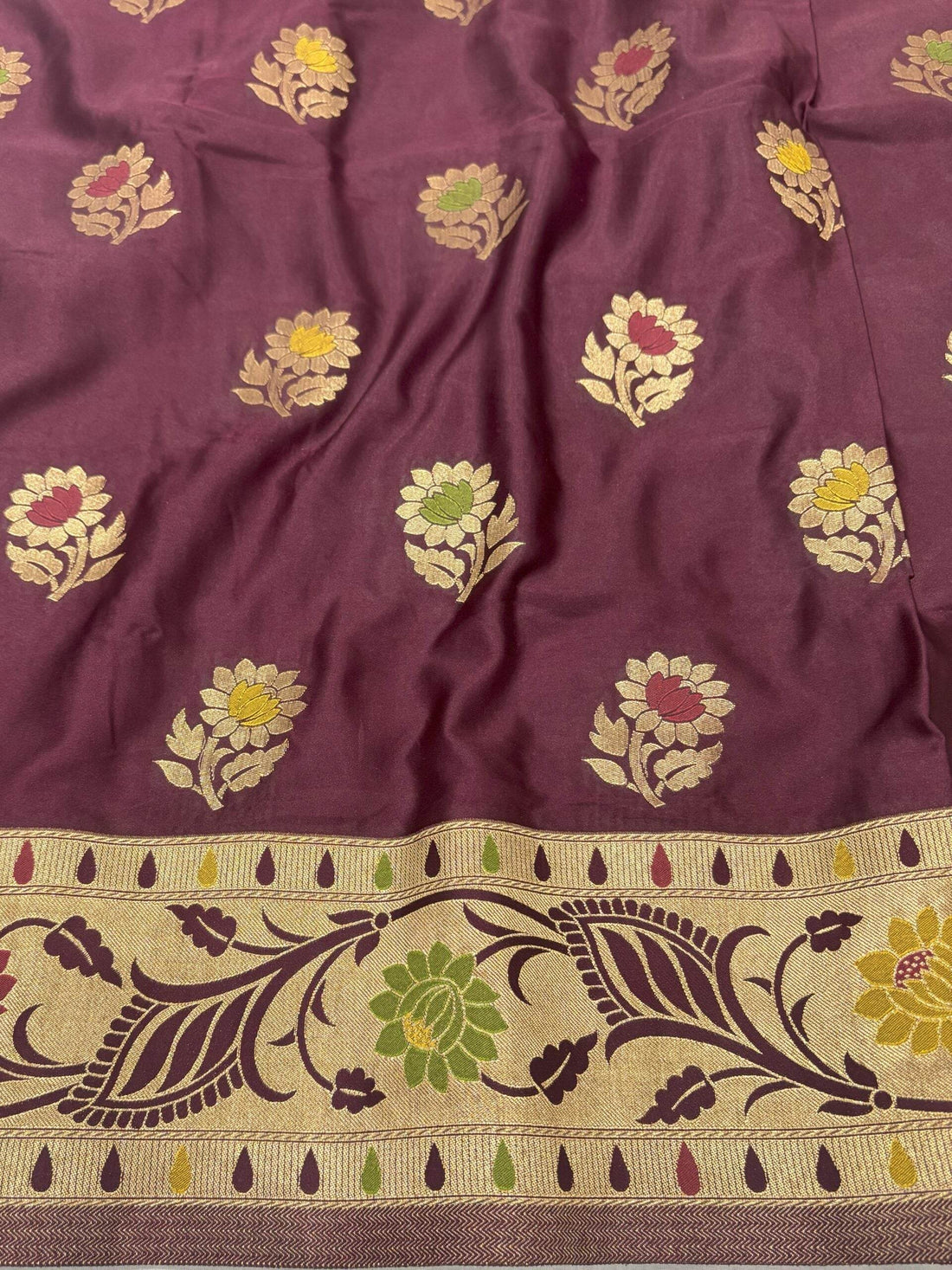 Brown Golden Zari Mashru Silk Banarasi Saree - Zohra Silk