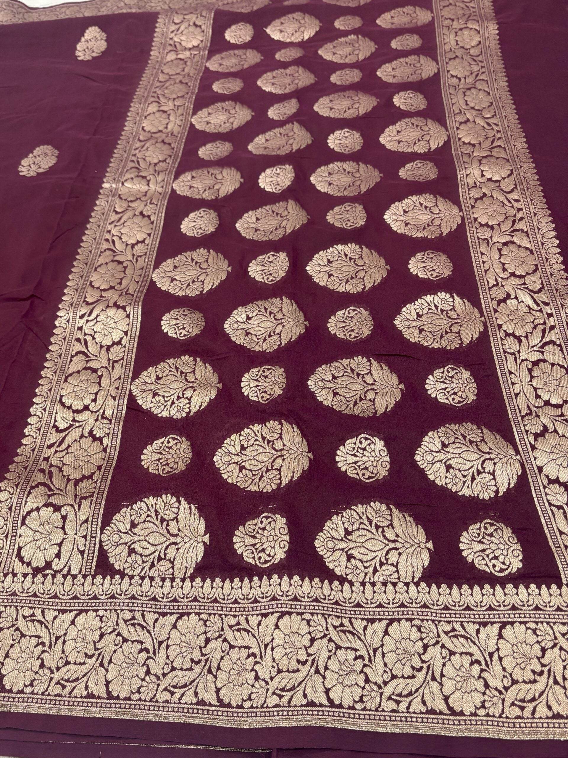 Garnet Brown Buti Zari Silk Banarasi Saare - Zohra Silk