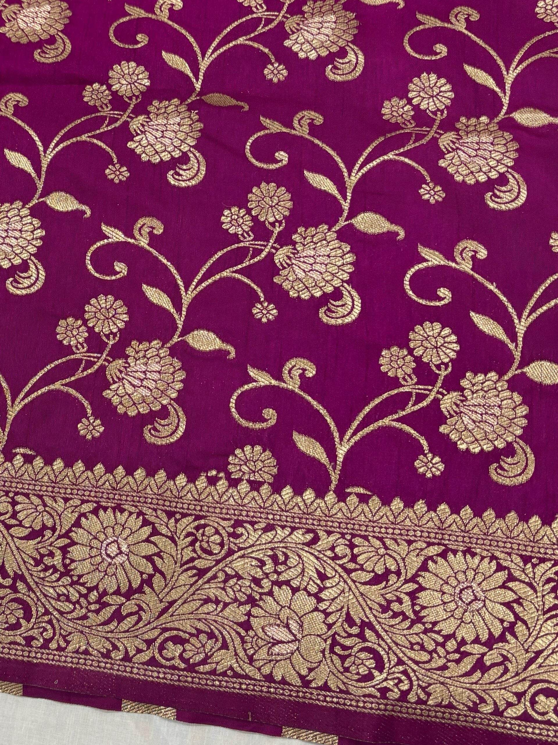 Light Wine Golden Zari Flower Jaal Banarasi Saree - Zohra Silk