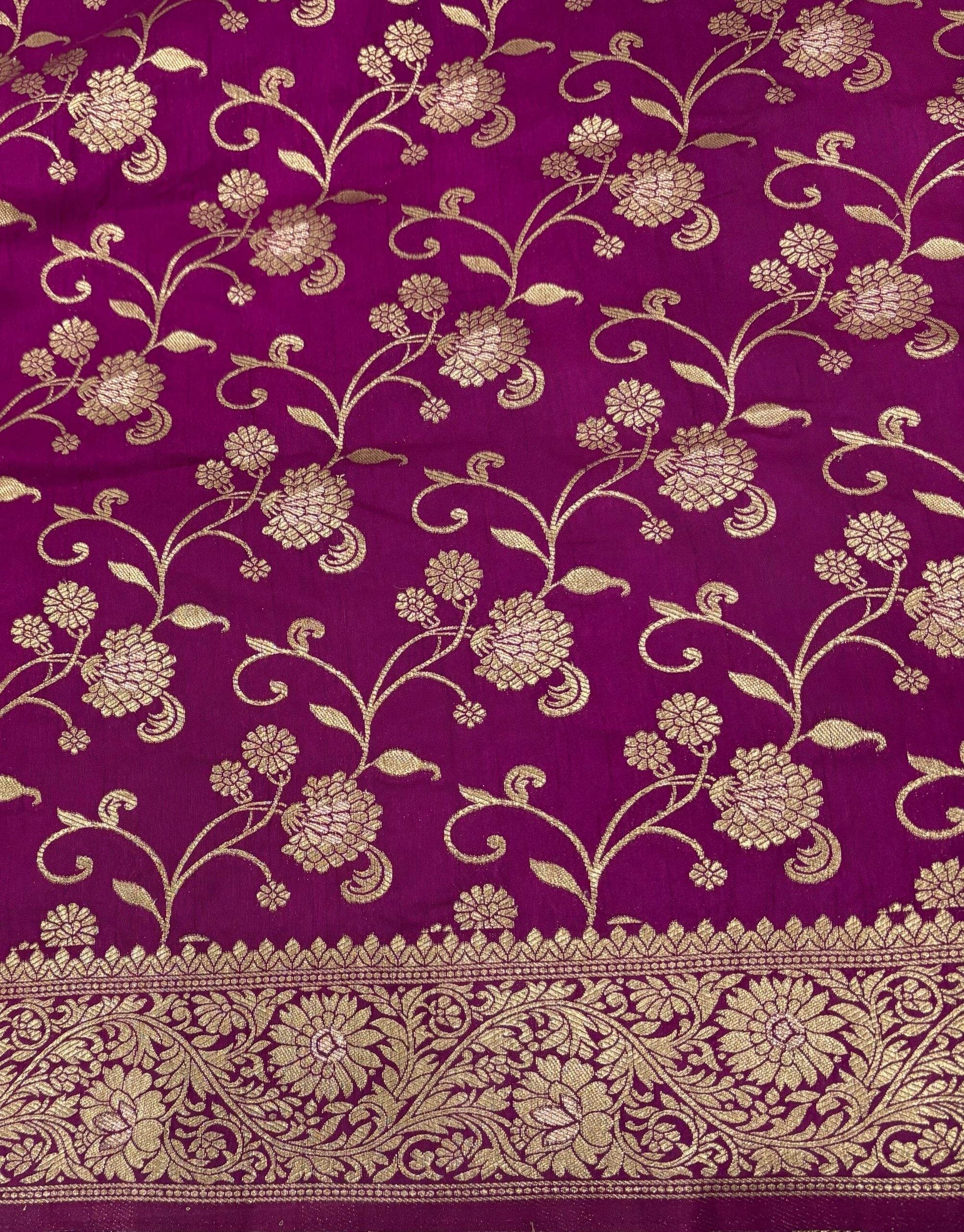 Light Wine Golden Zari Flower Jaal Banarasi Saree - Zohra Silk