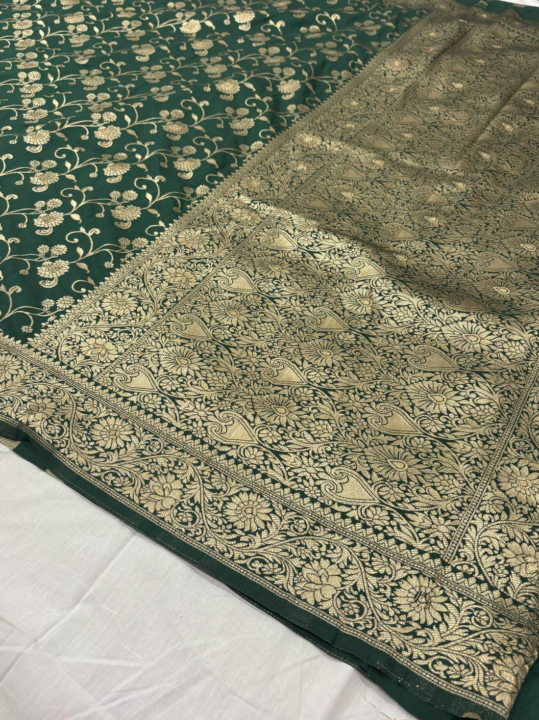 Green Golden Zari Flower Jaal Banarasi Saree - Zohra Silk