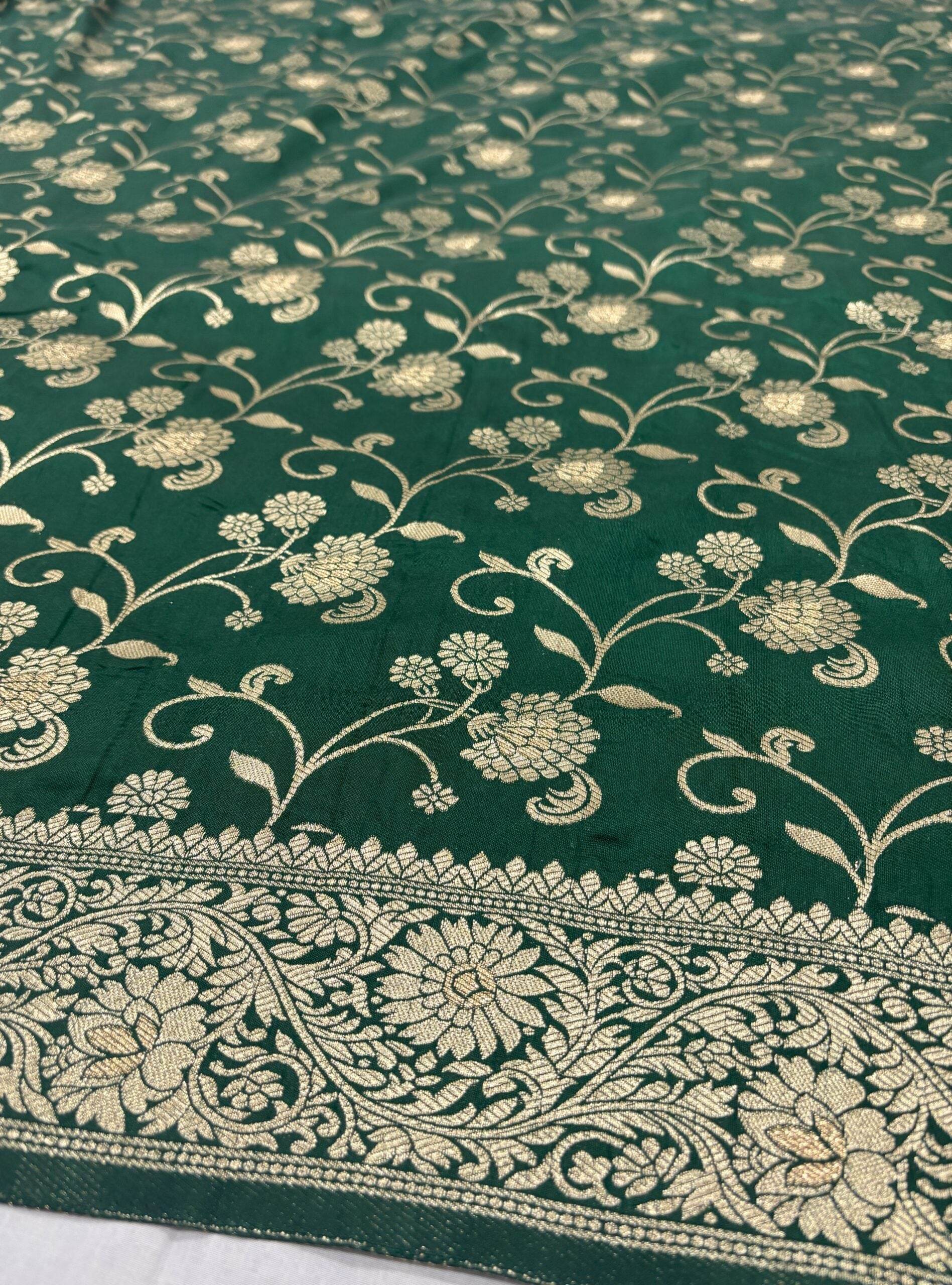 Green Golden Zari Flower Jaal Banarasi Saree - Zohra Silk