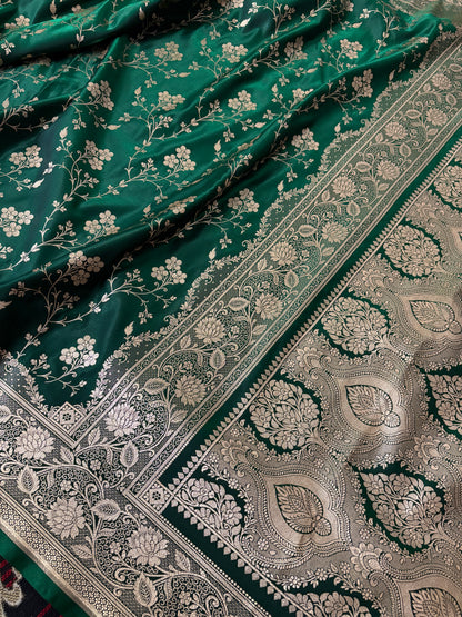 Botel Green Dual Tone Satin Silk Banarasi Saree in Jaal Pattern