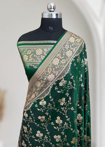 Botel Green Dual Tone Satin Silk Banarasi Saree in Jaal Pattern