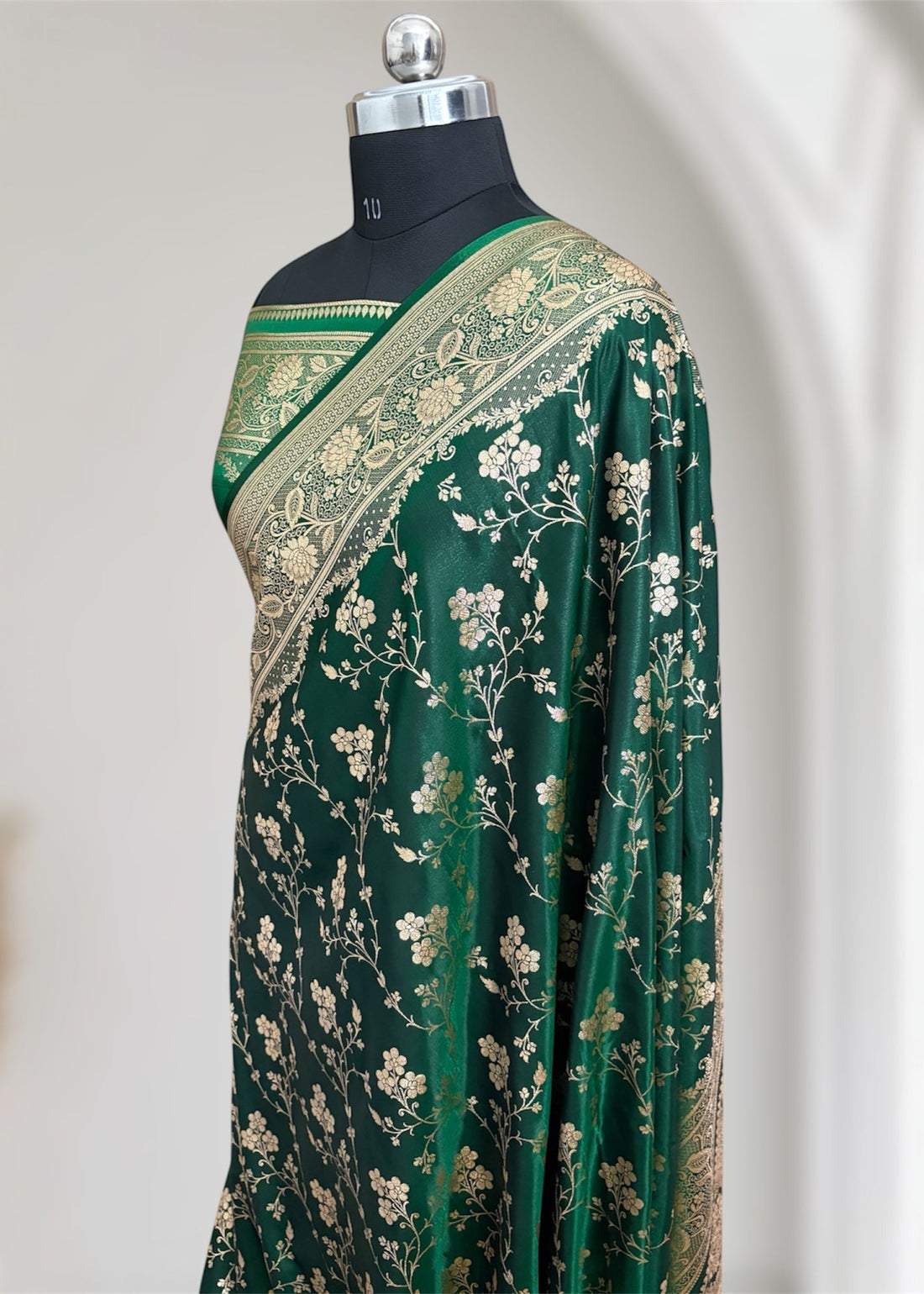 Botel Green Dual Tone Satin Silk Banarasi Saree in Jaal Pattern