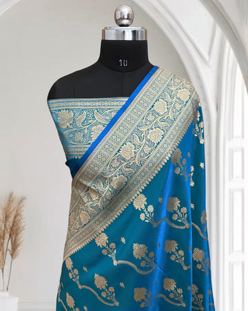 Firoza Satin Silk Banarasi Saree – Tircha Jaal Design