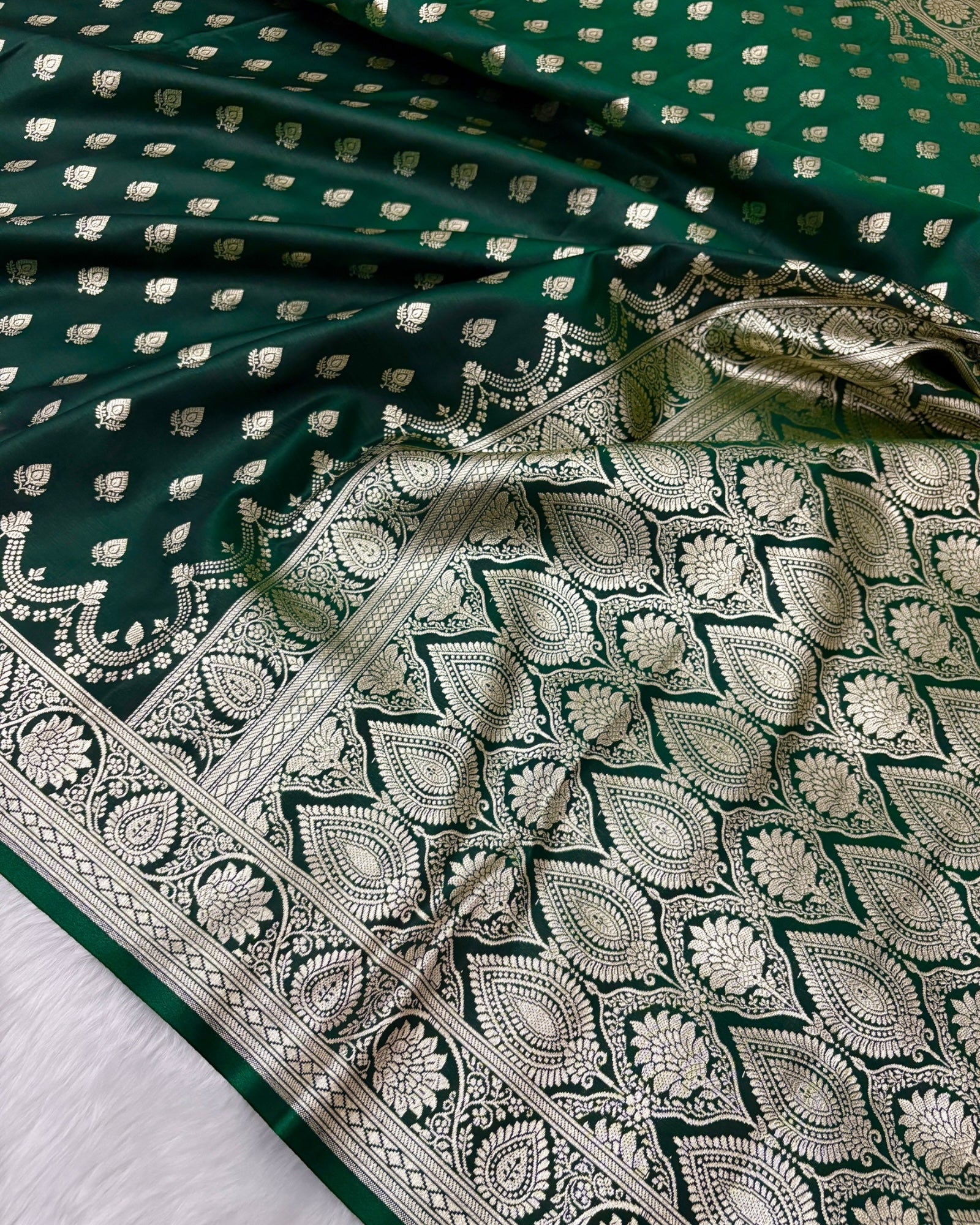Green With Water Zari Satin Silk Banarasi Saree