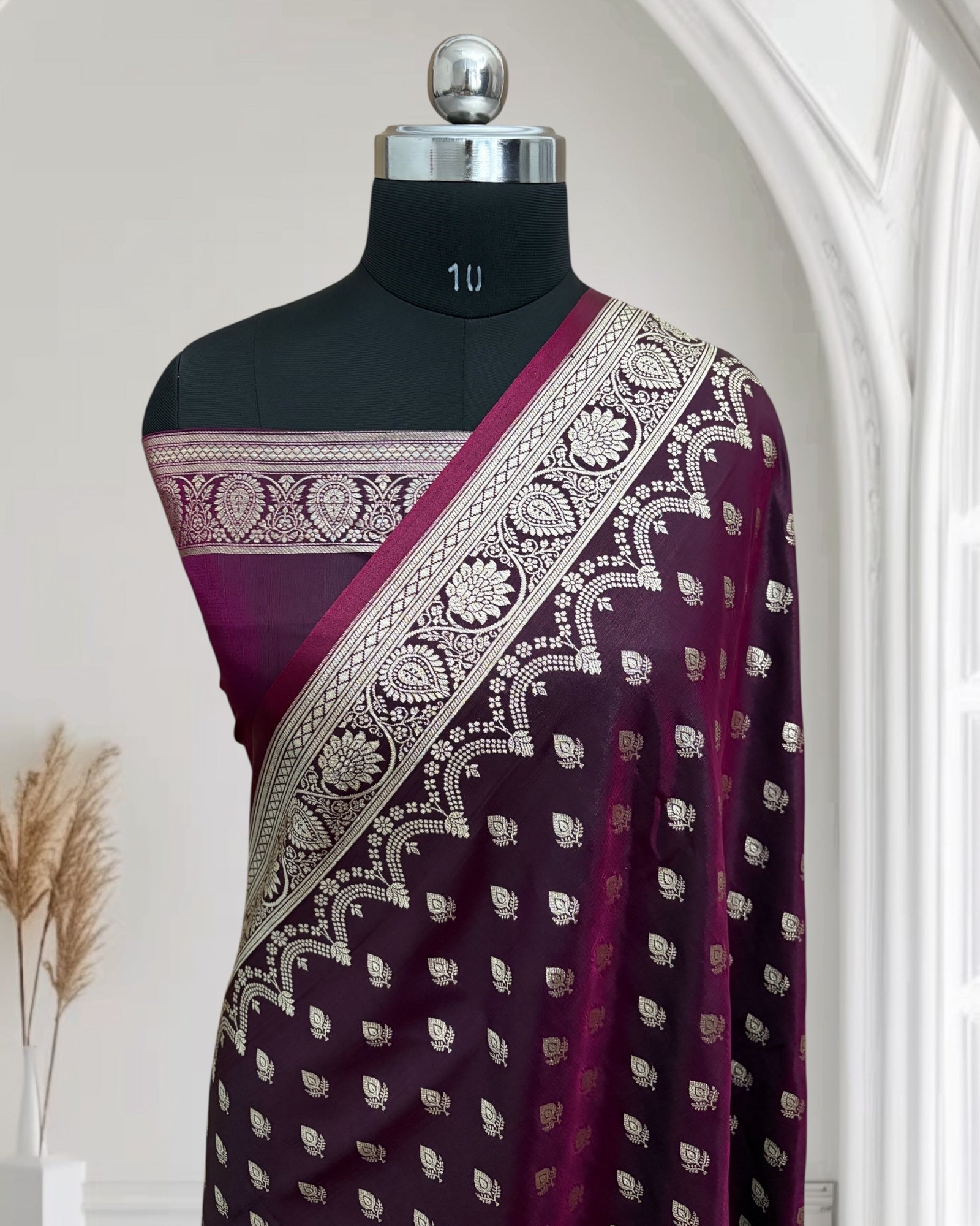 Magenta Dual Tone Satin Silk Banarasi Saree