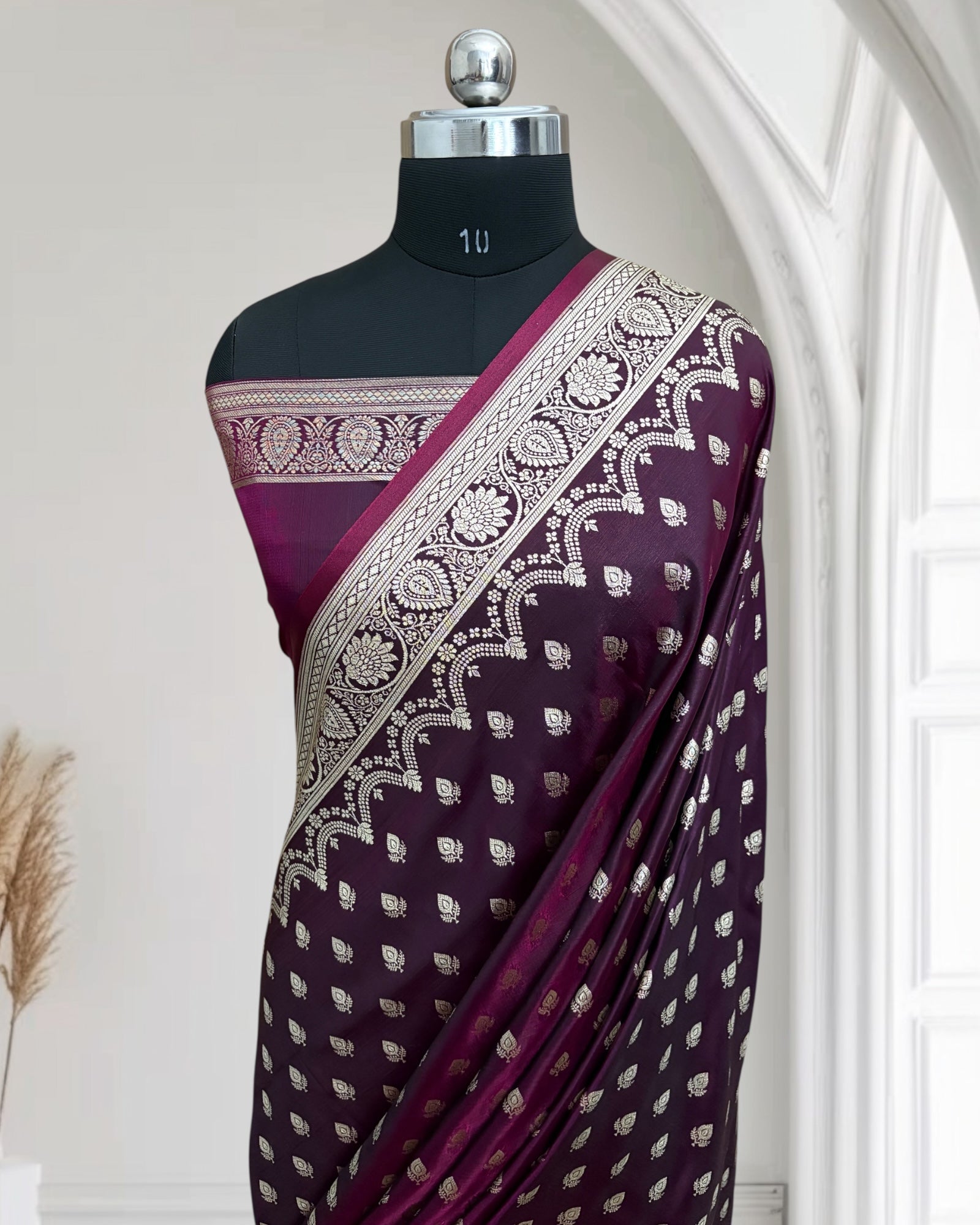 Magenta Dual Tone Satin Silk Banarasi Saree