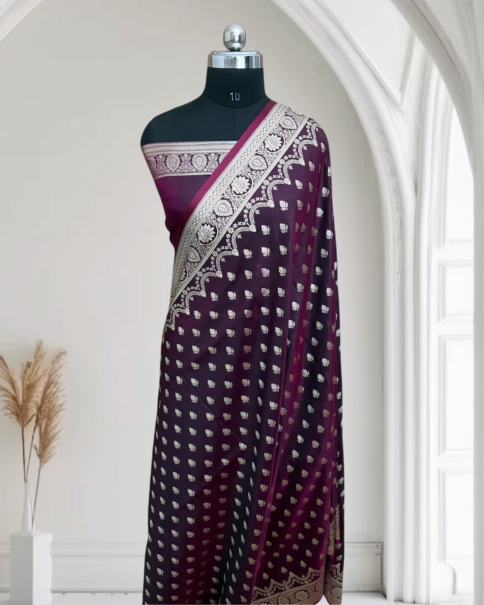 Magenta Dual Tone Satin Silk Banarasi Saree