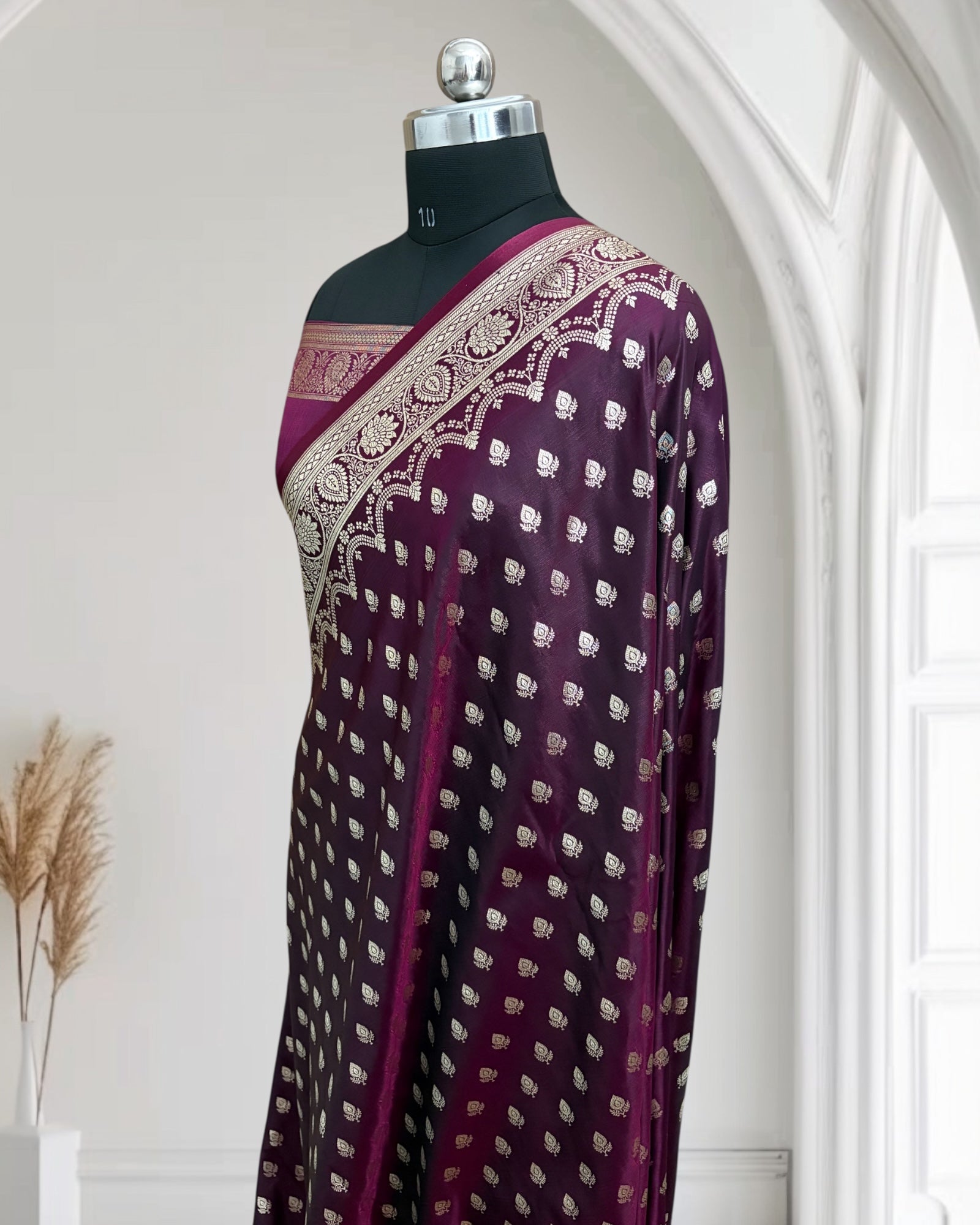 Magenta Dual Tone Satin Silk Banarasi Saree
