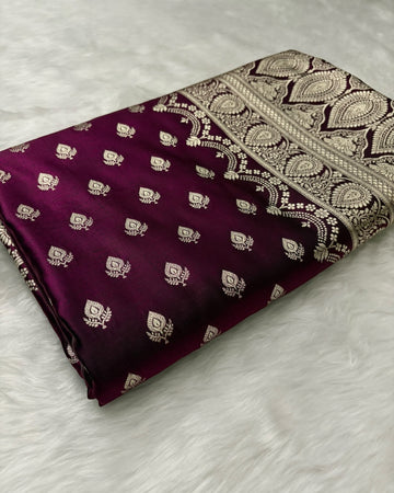 Magenta Dual Tone Satin Silk Banarasi Saree