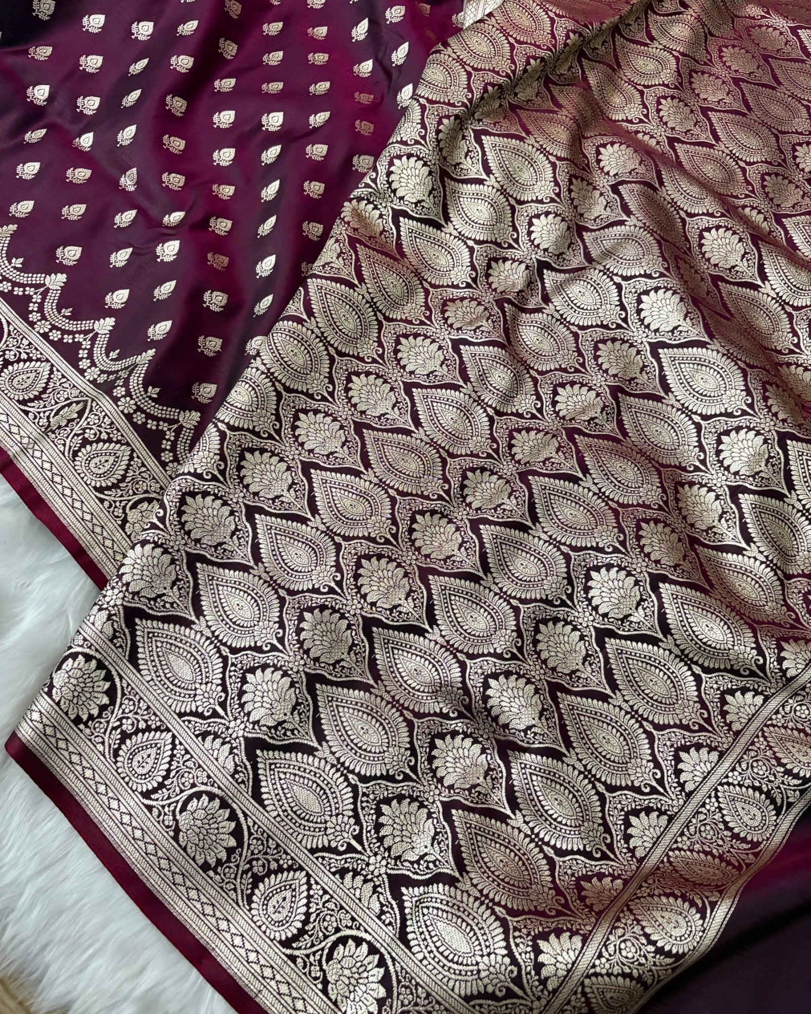 Magenta Dual Tone Satin Silk Banarasi Saree