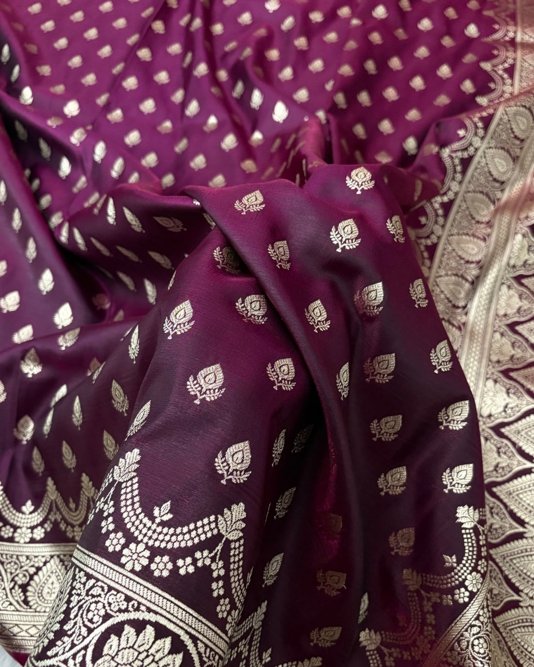 Magenta Dual Tone Satin Silk Banarasi Saree
