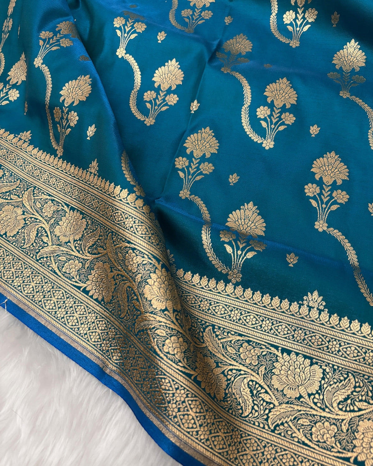 Firoza Satin Silk Banarasi Saree – Tircha Jaal
