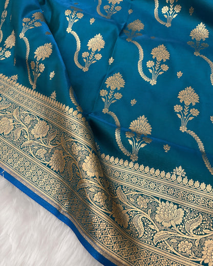 Firoza Satin Silk Banarasi Saree – Tircha Jaal