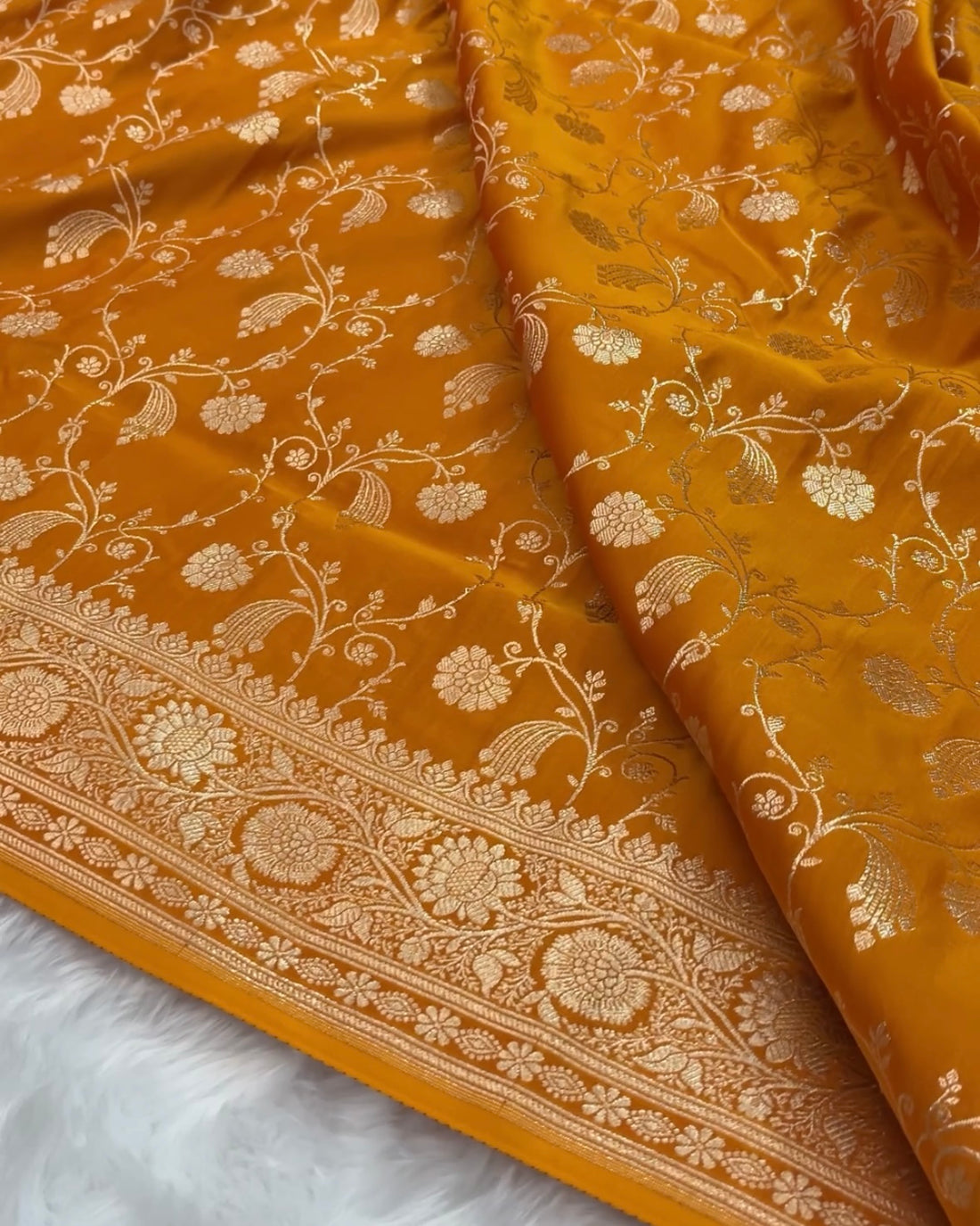 Radiate Elegance in Haldi Yellow Kataan Satin Silk Banarasi Saree