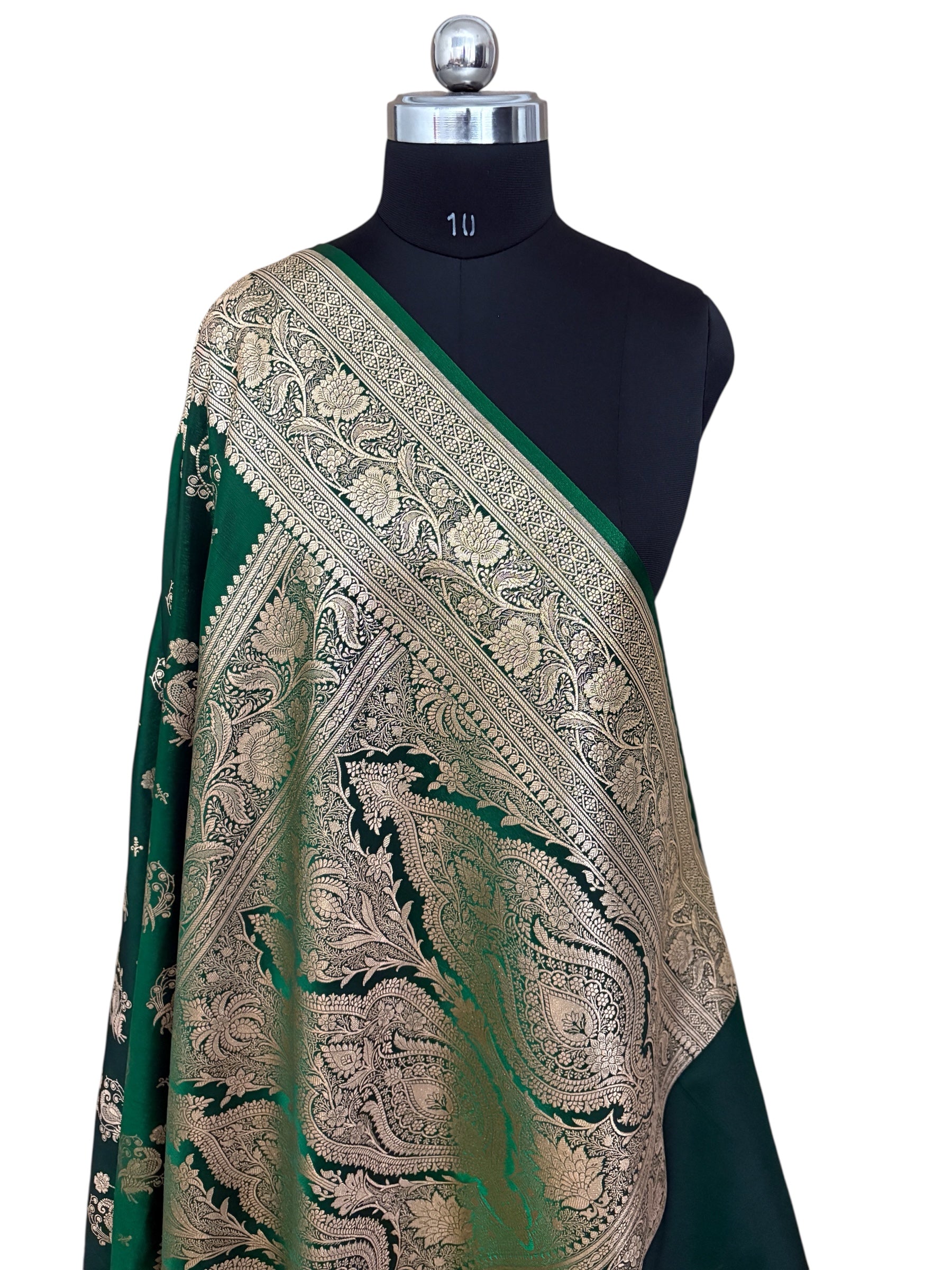 MorPankhi Botel Green Satin Silk Banarasi Saree