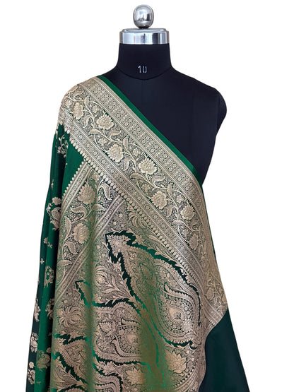 MorPankhi Botel Green Satin Silk Banarasi Saree