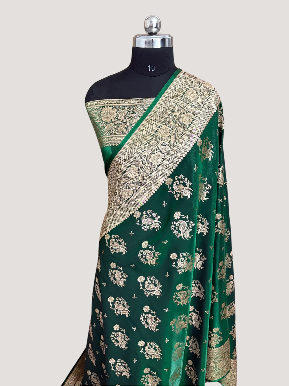 MorPankhi Botel Green Satin Silk Banarasi Saree