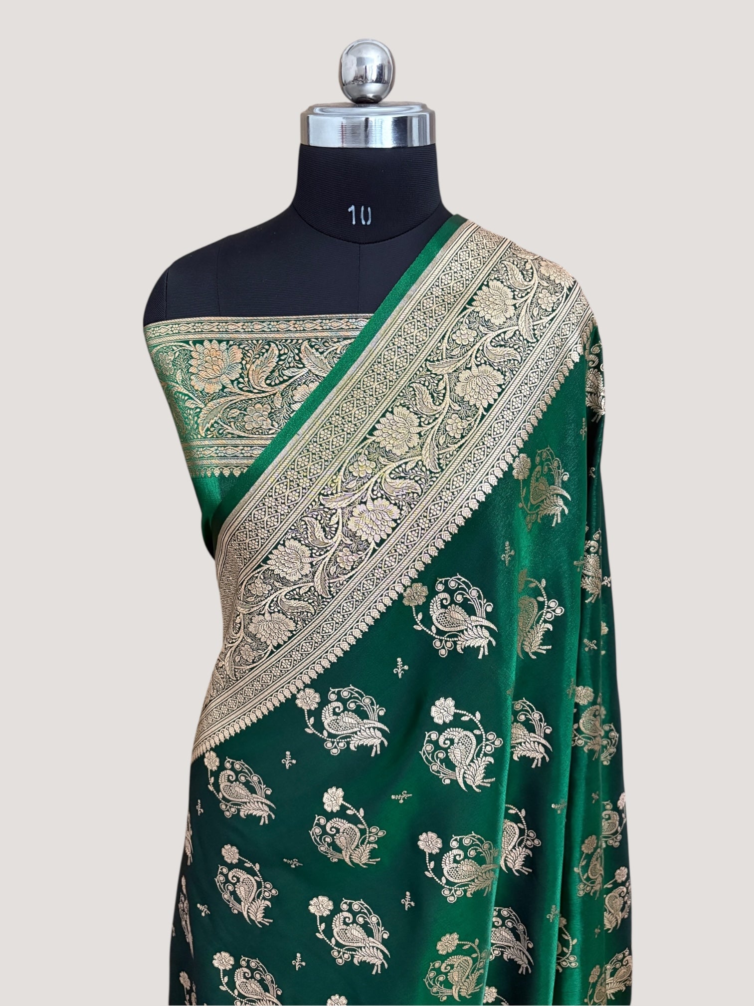 MorPankhi Botel Green Satin Silk Banarasi Saree