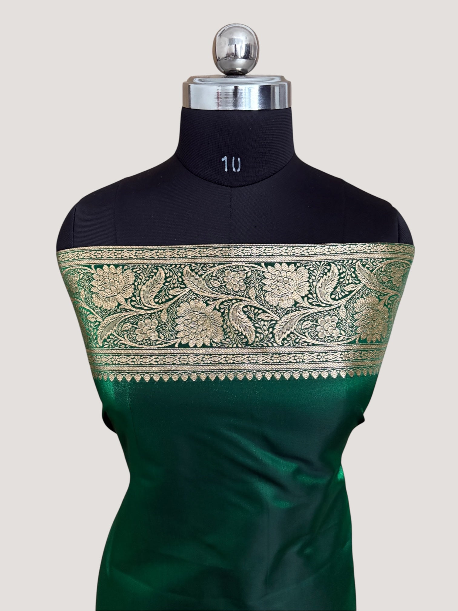 MorPankhi Botel Green Satin Silk Banarasi Saree