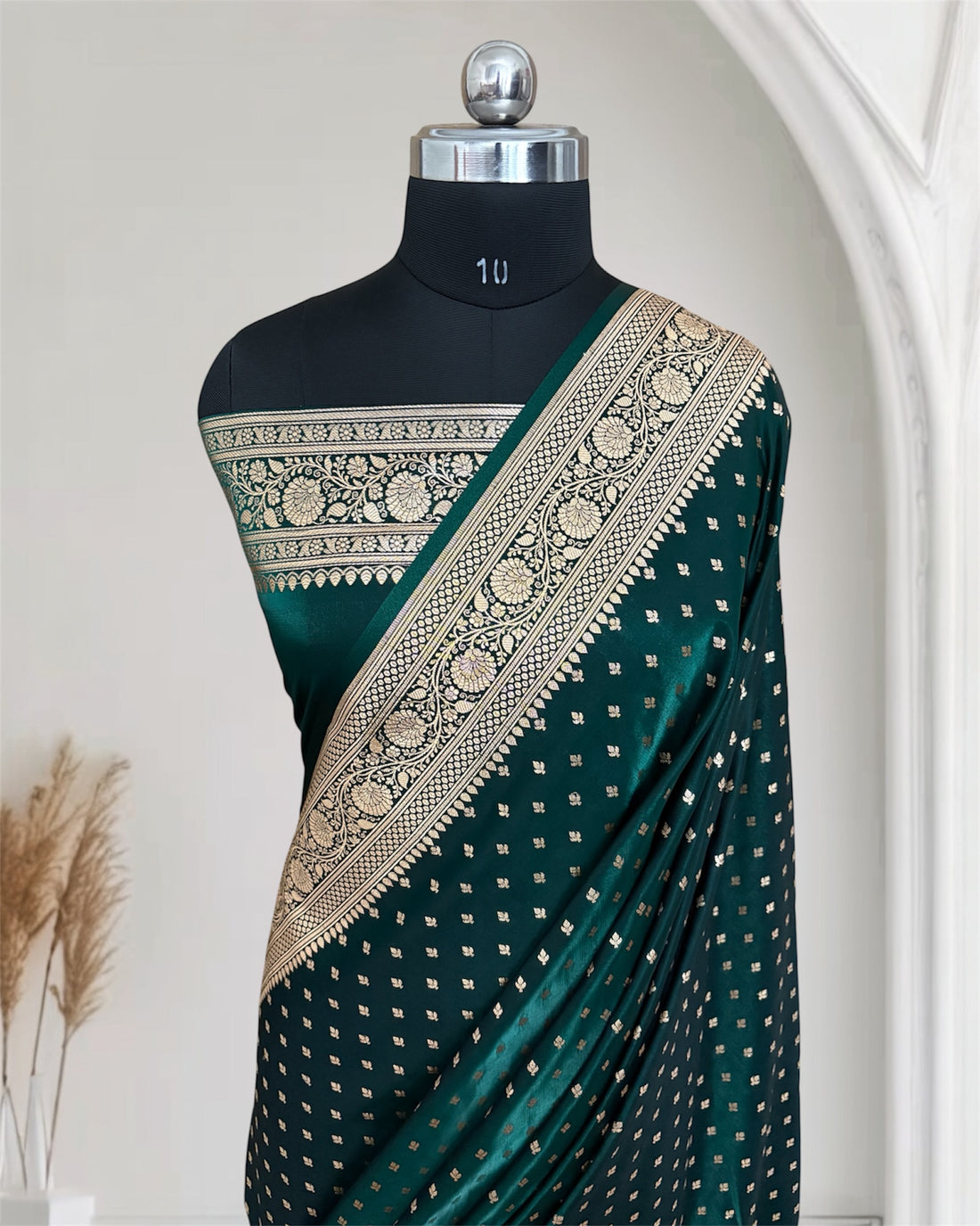 MSU Green Satin Silk Banarasi Saree
