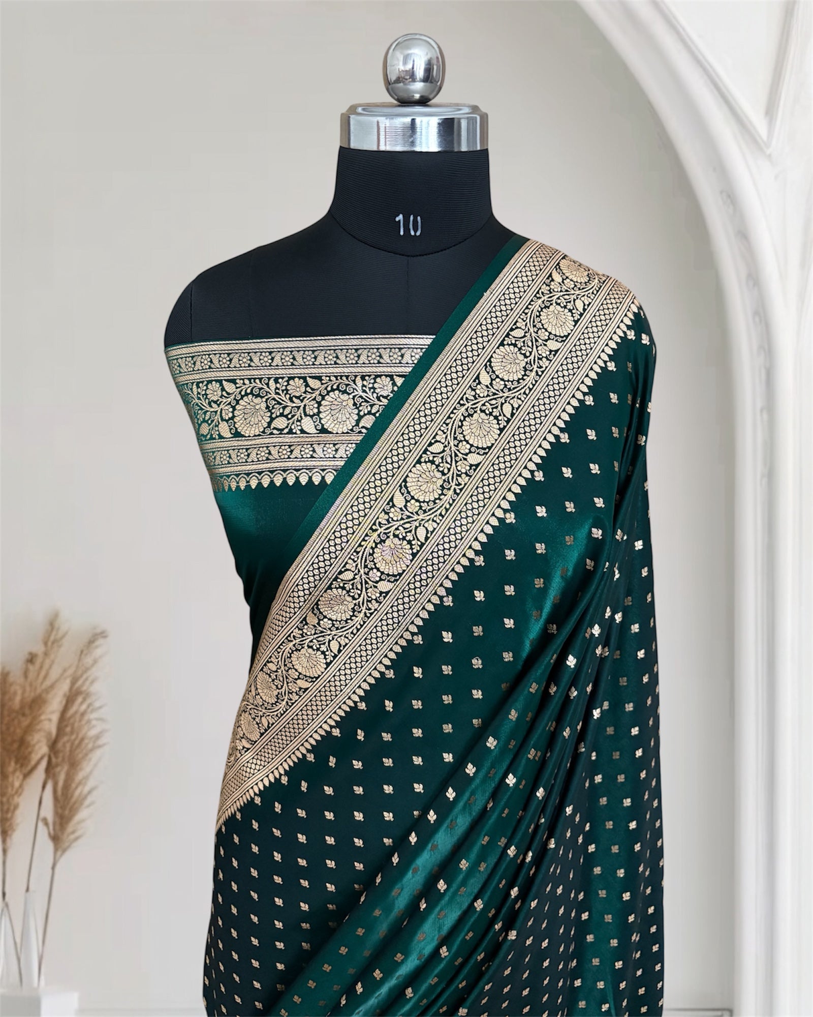 MSU Green Satin Silk Banarasi Saree